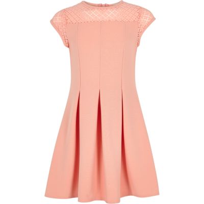 Girls coral lace skater dress